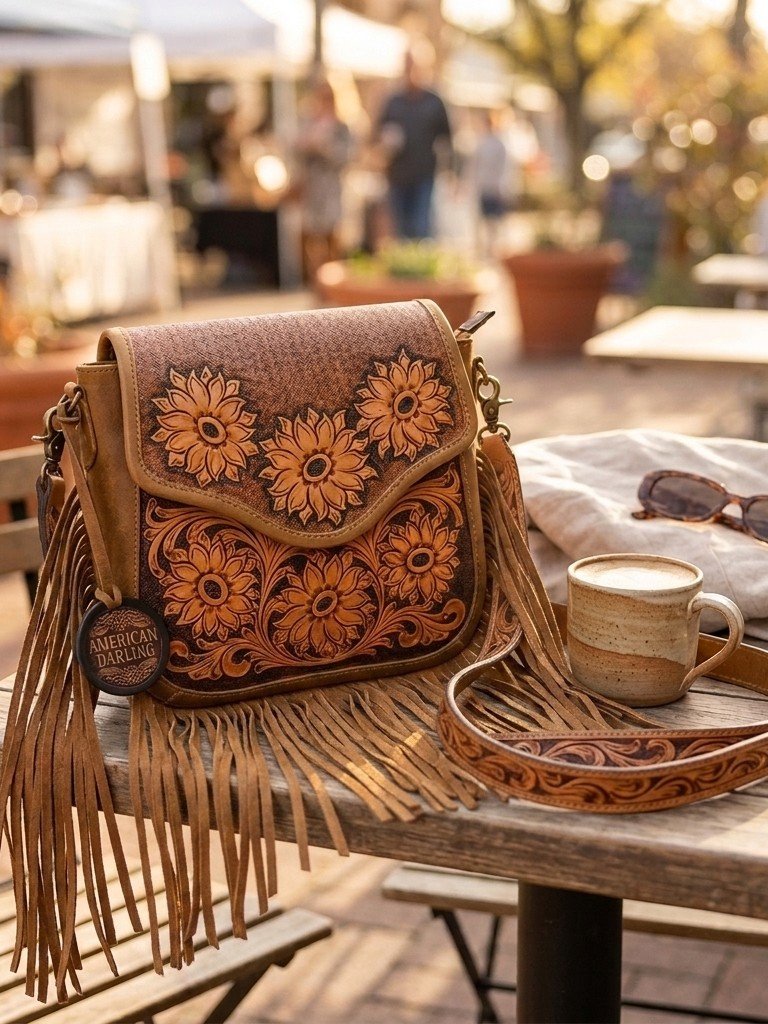 American Darling Sunflower Fringe Crossbody Bag